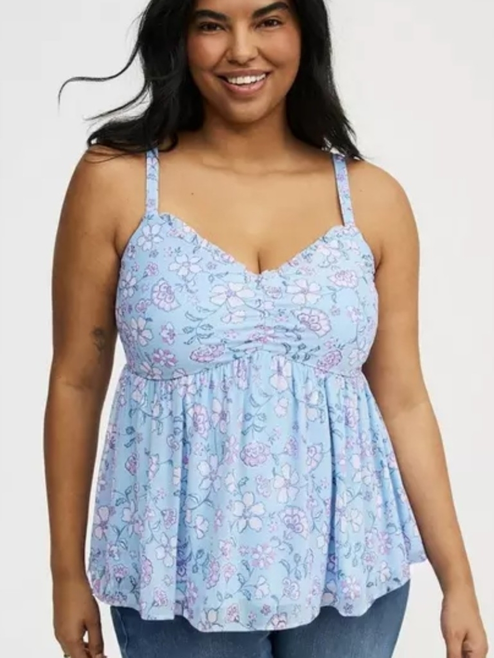 torrid Light Blue Floral Ruched Babydoll Cami